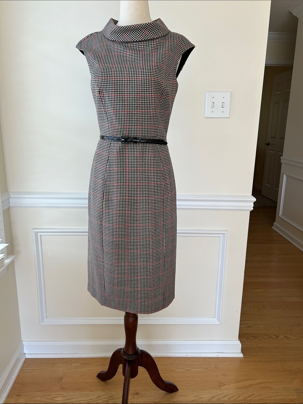 Brooks Brothers Black and Red Houndstooth Sheath Dress - Picture 2 of 8